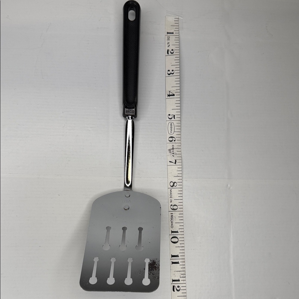 Vintage EKCO USA Slotted Spatula Black Textured Handle